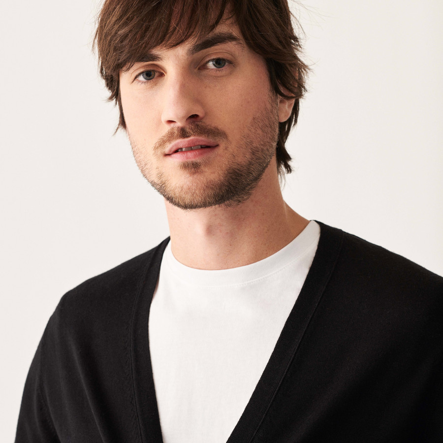 Buttoned cardigan with logo in merino wool - Etienne