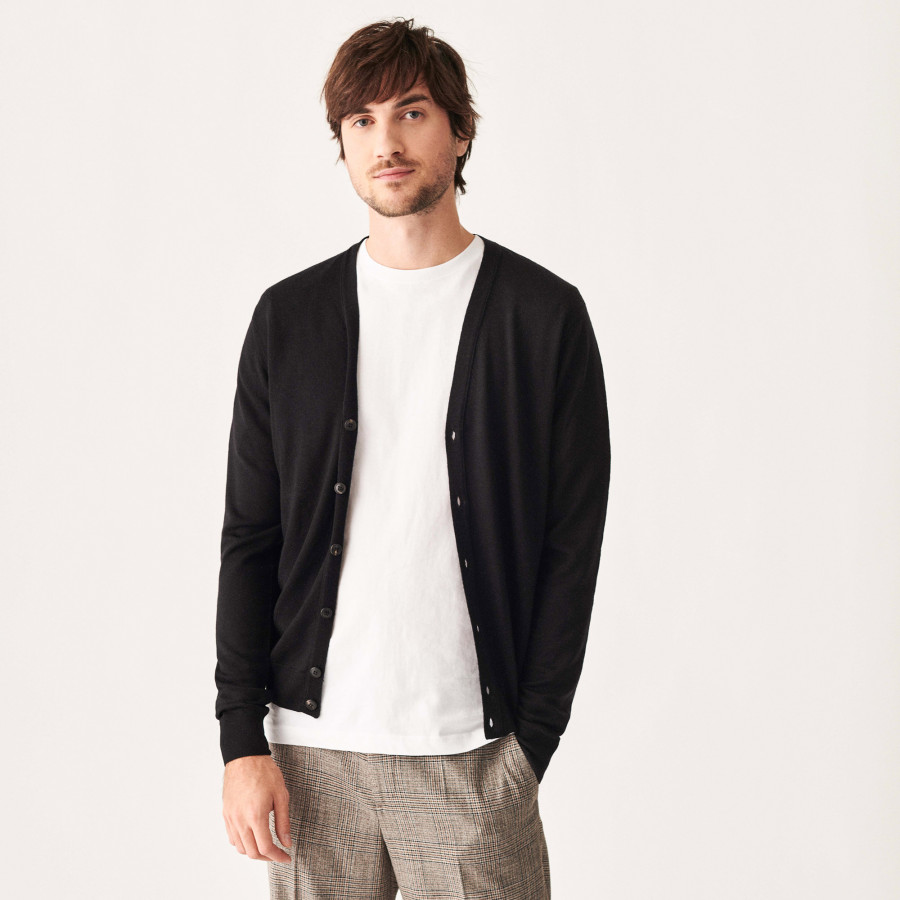 Buttoned cardigan with logo in merino wool - Etienne