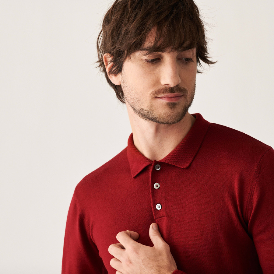 Suéter gola polo de lã merino com logotipo - Eni