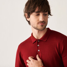 Pull col polo avec logo en laine mérinos - Eni 7430 noisette - 88 Camel