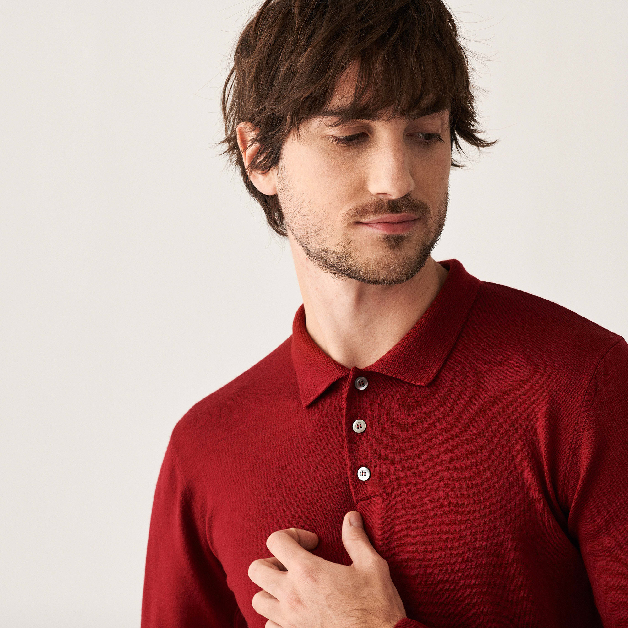 Pull col polo avec logo en laine mérinos - Eni 7430 noisette - 88 Camel