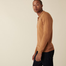 Pull col polo avec logo en laine mérinos - Eni 7430 noisette - 88 Camel