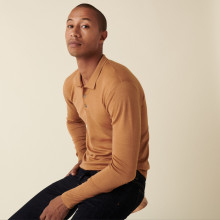 Pull col polo avec logo en laine mérinos - Eni 7430 noisette - 88 Camel