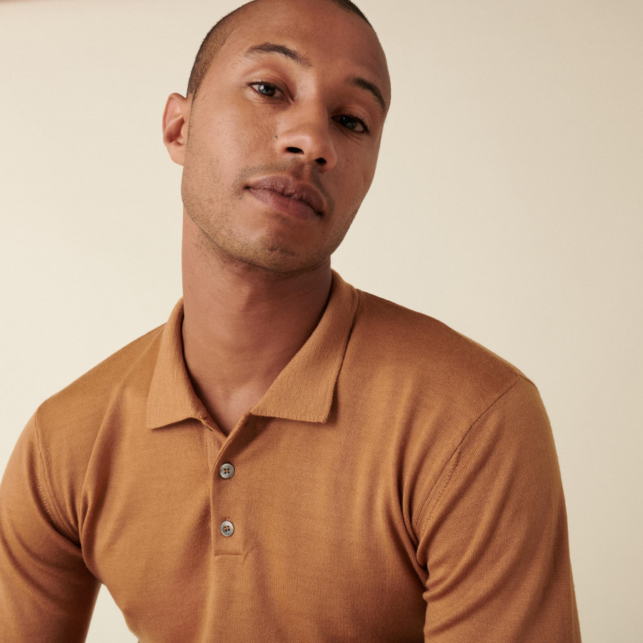 Merino wool sweater with polo collar with logo - Eni