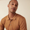Pull col polo avec logo en laine mérinos - Eni 7430 noisette - 88 Camel