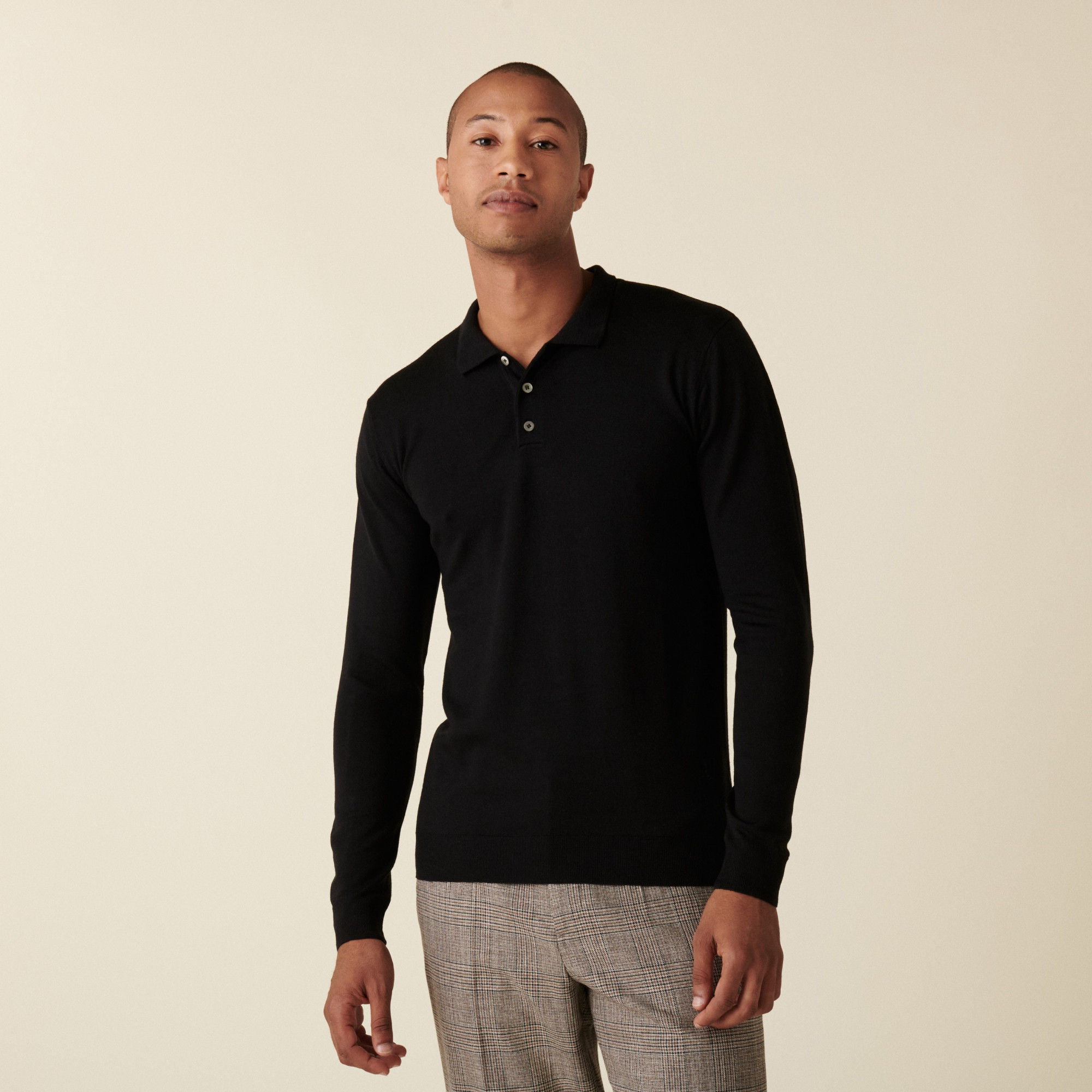 Pull col polo avec logo en laine mérinos - Eni 7410 Noir - 01 Noir