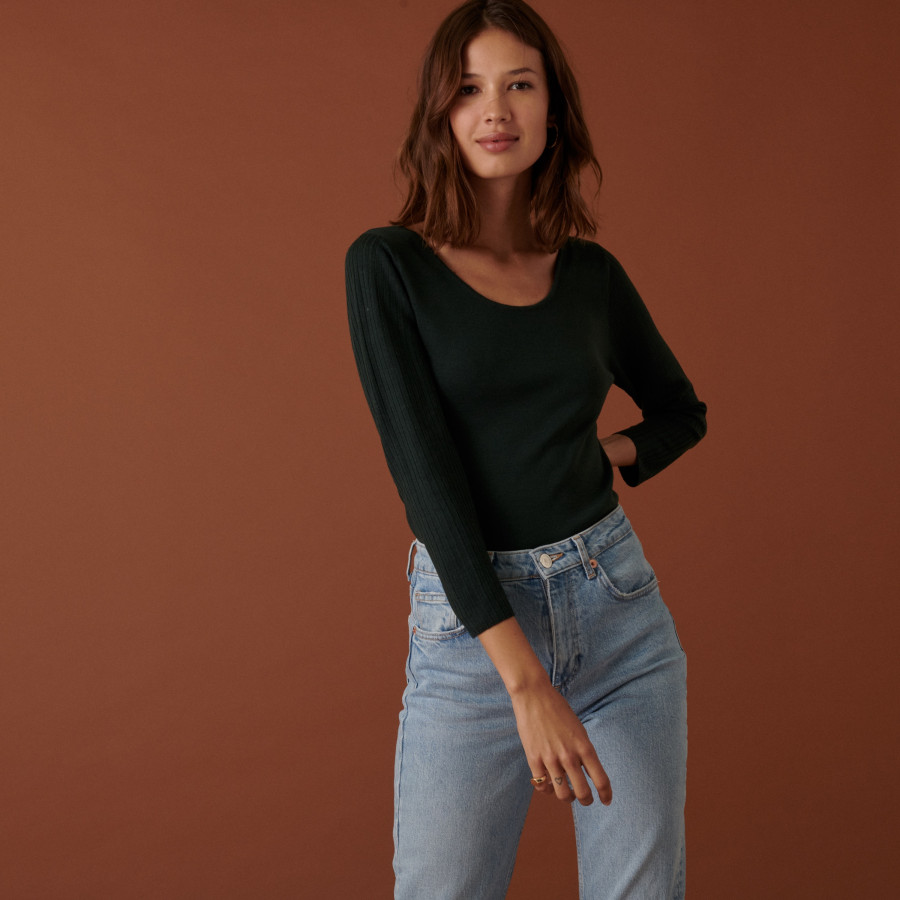 Suéter de gola redonda em lã merino de malha fina - Altesa