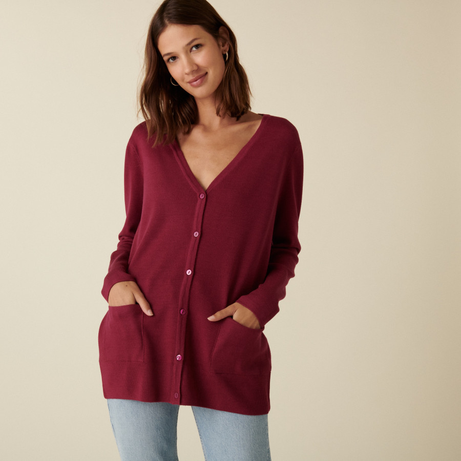 Long buttoned V-neck cardigan in merino wool - Alister