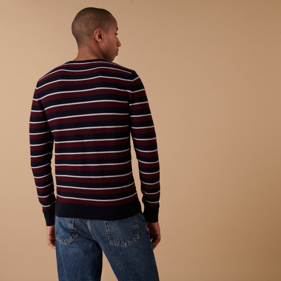 Suéter listrado de lã merino com gola redonda - Arno