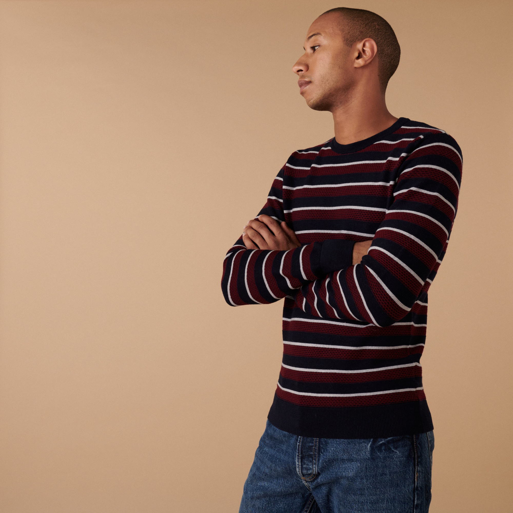 Round-neck striped merino wool sweater - Arno