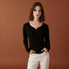 T-shirt col tunisien en bambou cachemire fine maille - Betty 7410 noir - 01 Noir