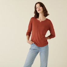 Fine knit bamboo cashmere tunisian neck t-shirt - Betty