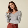 Fine knit bamboo cashmere tunisian neck t-shirt - Betty