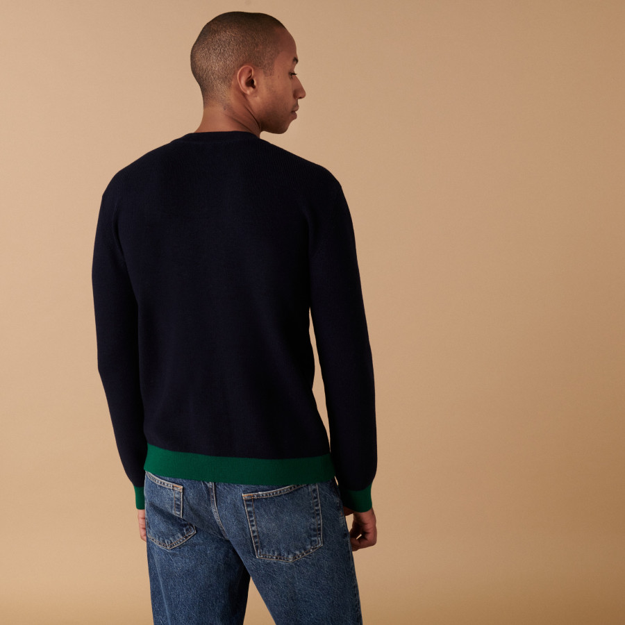 Suéter bicolor de gola redonda em lã merino - Adrien