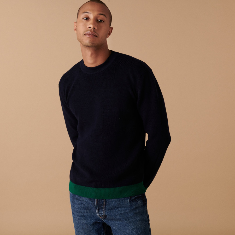 Suéter bicolor de gola redonda em lã merino - Adrien