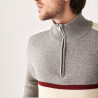 Tricolor alpaca wool sweater with trucker collar - Augustin
