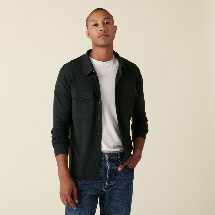 Surchemise à poches plaquées en laine mérinos - Andy 7451 bronze - 83 Kaki