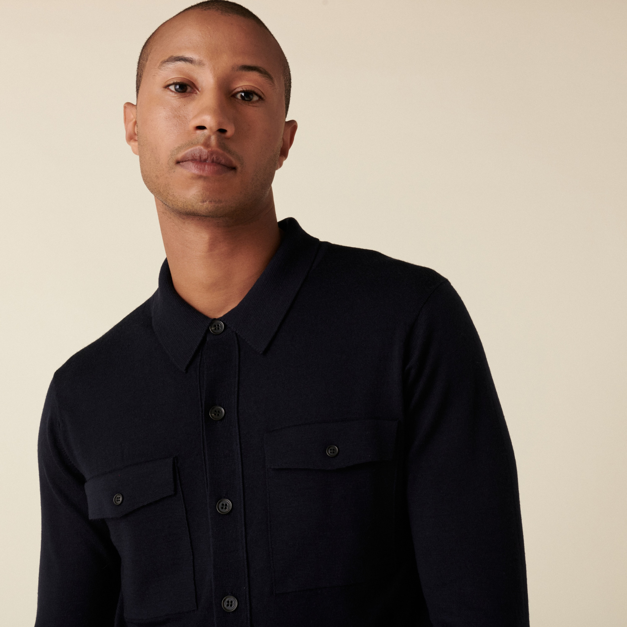 Surchemise à poches plaquées en laine mérinos - Andy 7440 marine - 05 Bleu marine