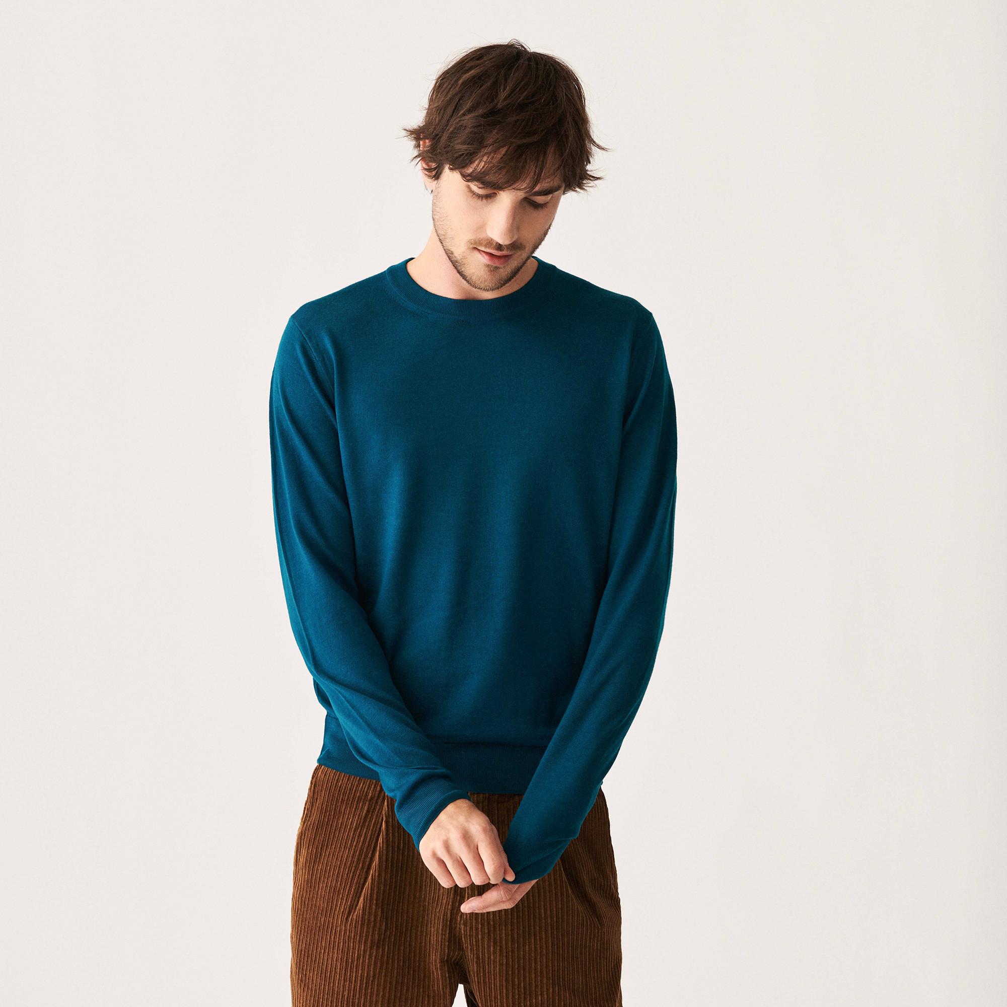 Round neck sweater with logo in merino wool - Eddie