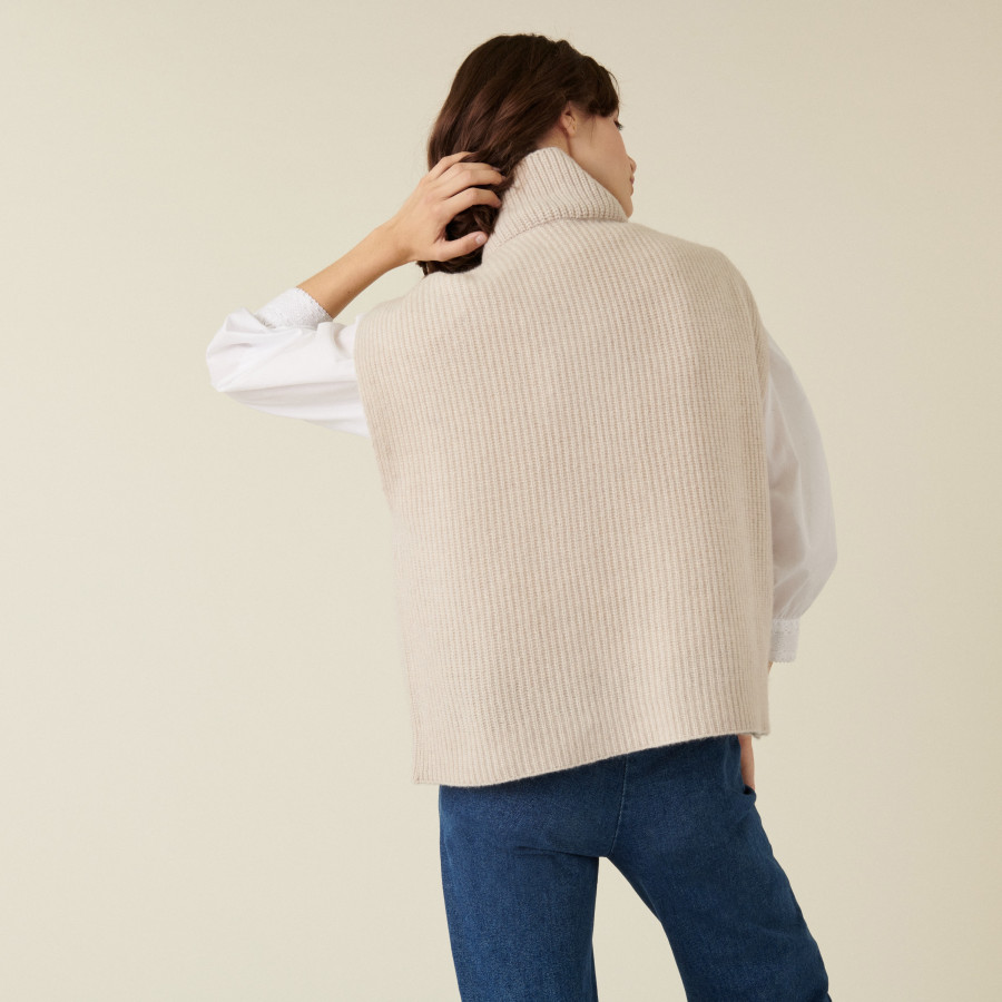 Suéter Cashmere Blend sem mangas e gola alta - Dalya