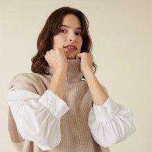 Pull col roulé sans manches en cachemire recyclé - Dalya 7403 ecru - 82 Ecru