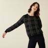 Round-neck checked alpaca wool sweater - Carin