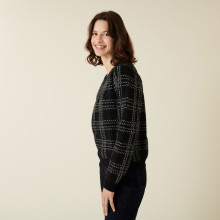 Pull col rond à carreaux en laine alpaga - Carin 7592 noir - 01 Noir