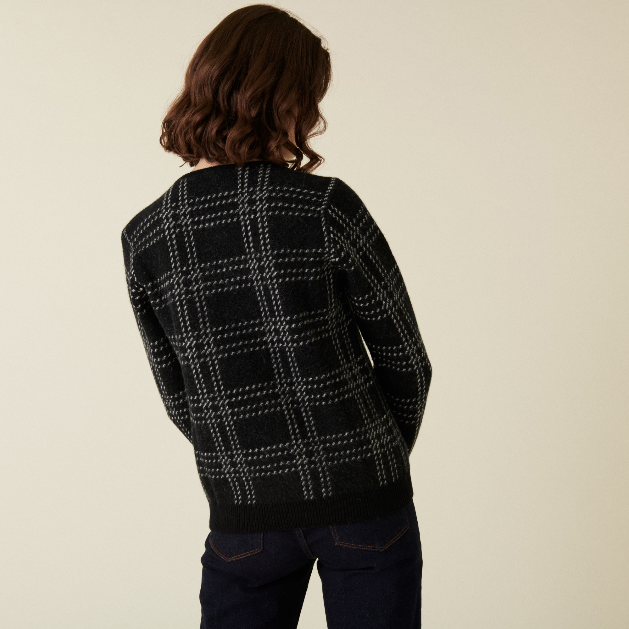 Round-neck checked alpaca wool sweater - Carin