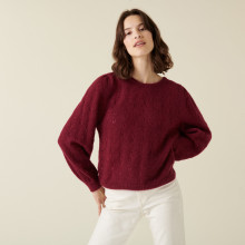 Pull à jeux de point fantaisie en mohair - Camelia 7482 griotte - 51 Bordeaux