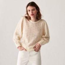 Pull à jeux de point fantaisie en mohair - Camelia 7403 ecru - 82 Ecru