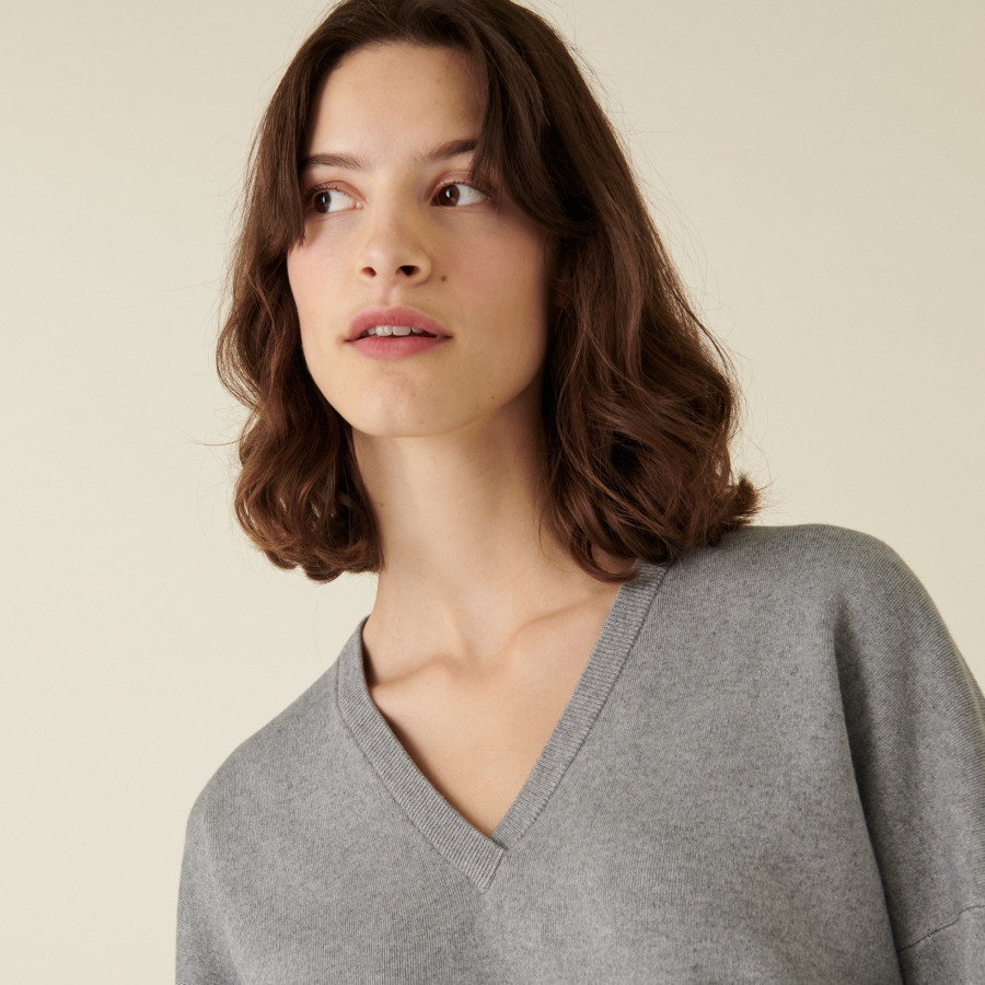 Loose-fit V-neck sweater with rib edges - Alderic