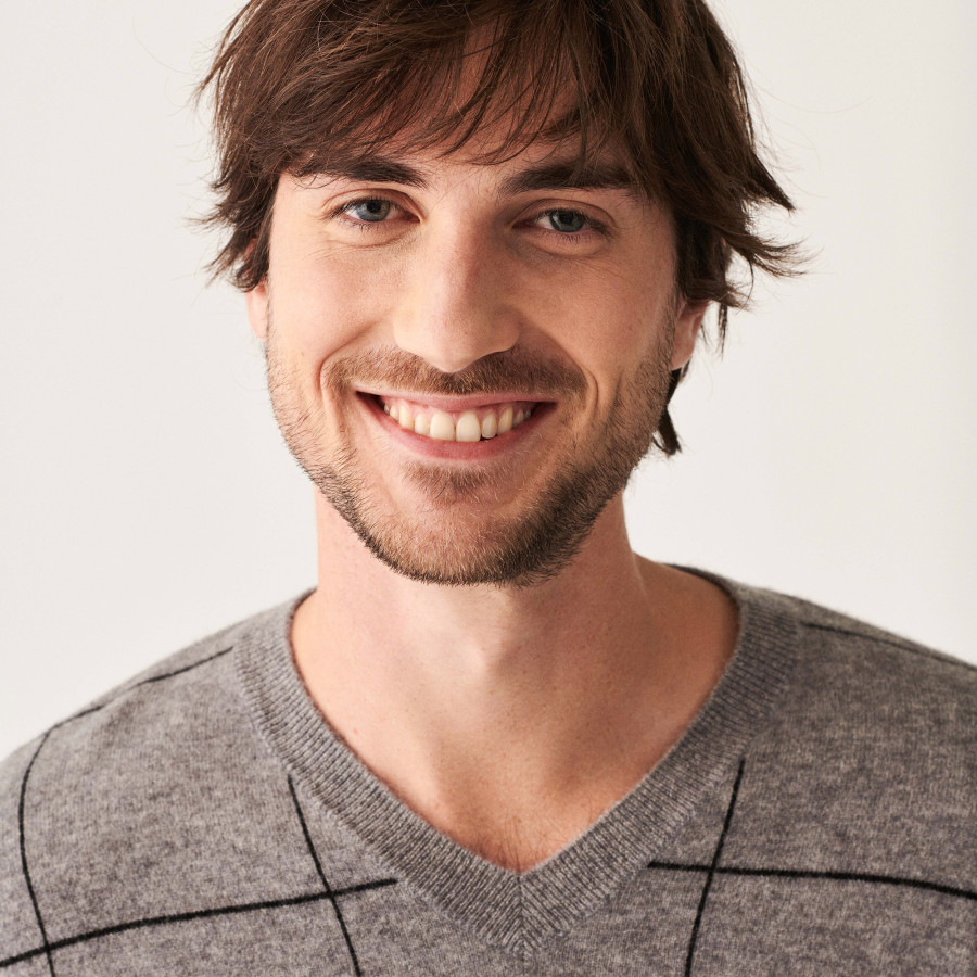 Suéter Cashmere com decote em V e xadrez - Artur