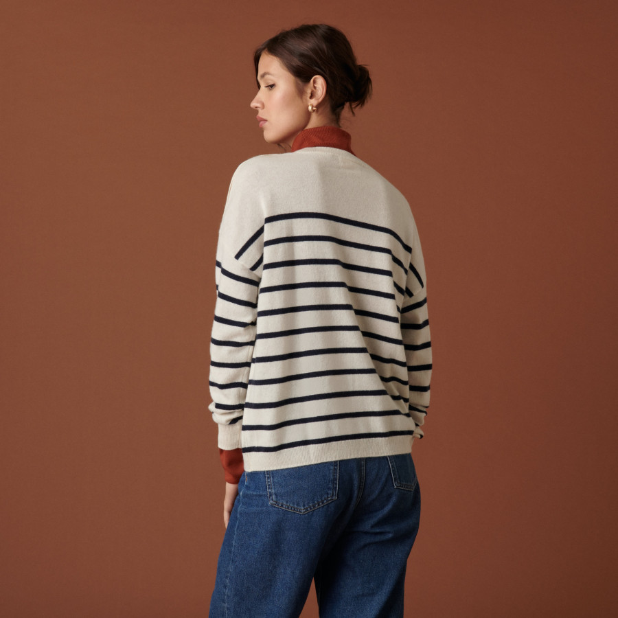 Two-tone round-neck button-down sweater in cashmere - Dalton