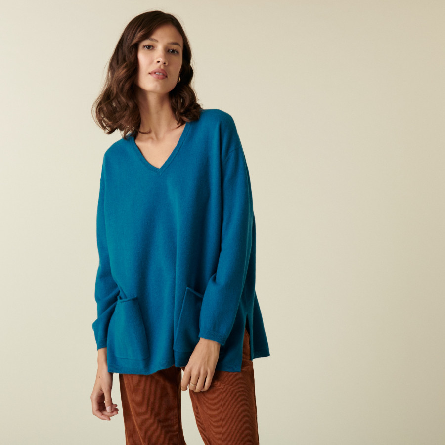 Suéter de cashmere com decote em V e fendas laterais - Accacia