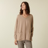 Pull col V en cachemire à fentes côtés - Accacia 7404 sable - 13 Beige moyen