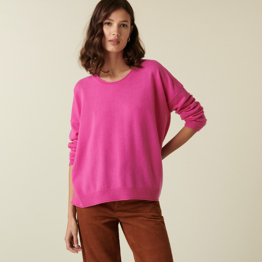 Suéter solto de cashmere com gola redonda e botões - Acene