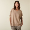 Pull col V en cachemire à fentes et bords côtes - Alienor 7404 sable - 13 Beige moyen