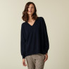 Pull col V en cachemire à fentes et bords côtes - Alienor 7440 marine - 05 Bleu marine