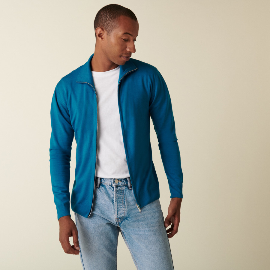 Zipped cardigan with logo in merino wool - Estian