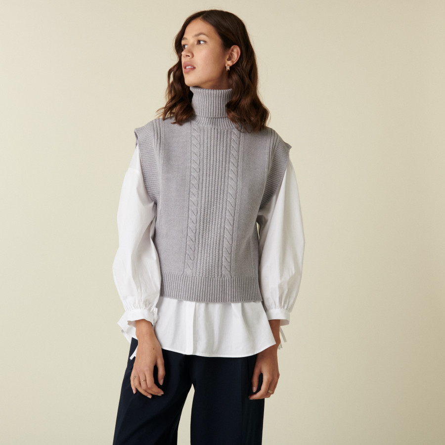 Sleeveless turtleneck sweater in merino wool - Claudia