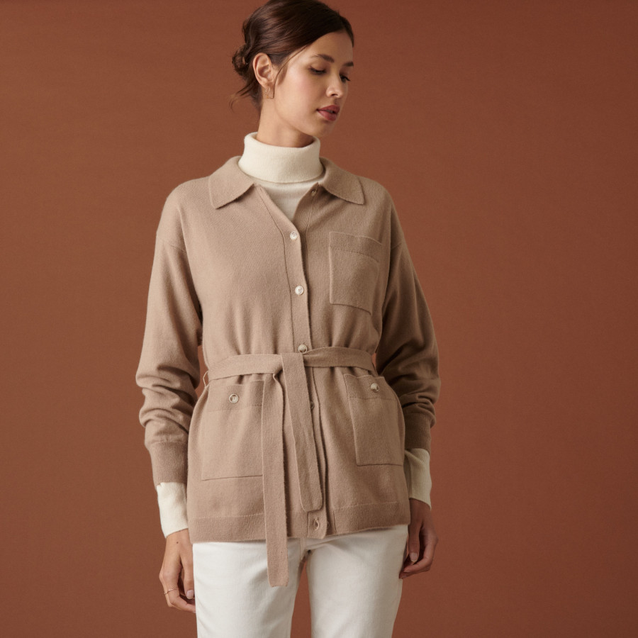 Buttoned cashmere jacket with polo collar - Clemence