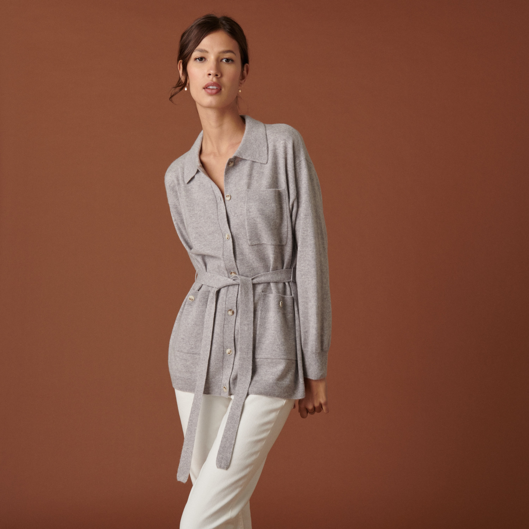 Buttoned cashmere jacket with polo collar - Clemence