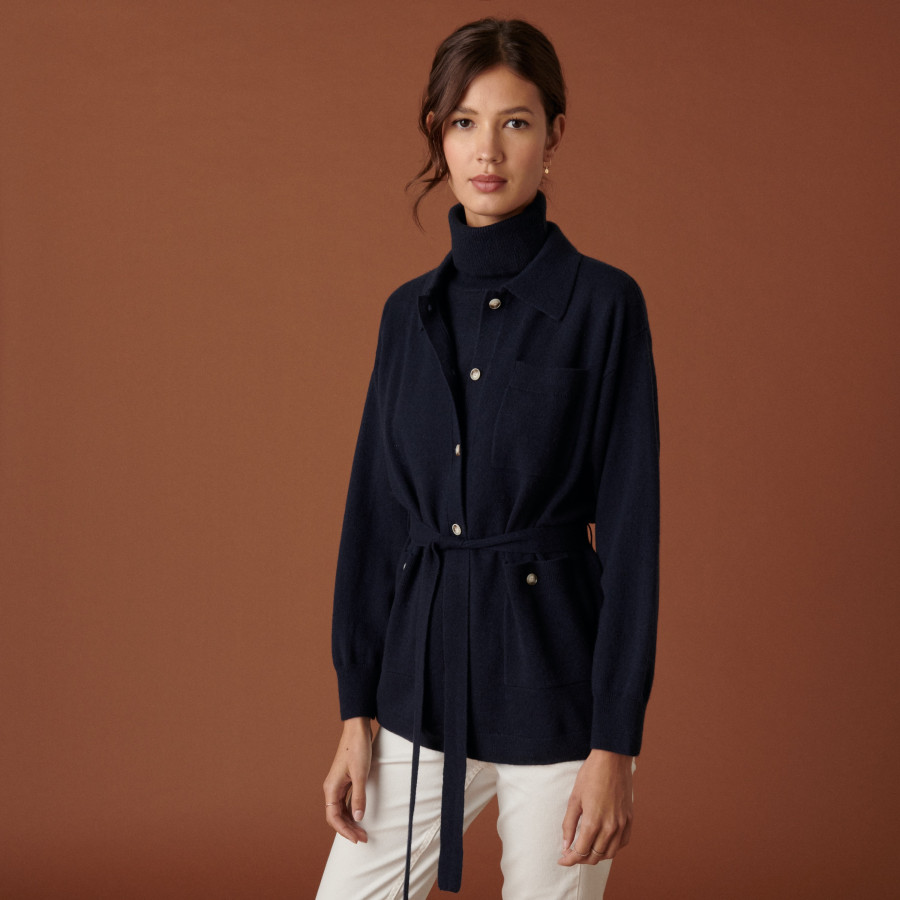 Buttoned cashmere jacket with polo collar - Clemence