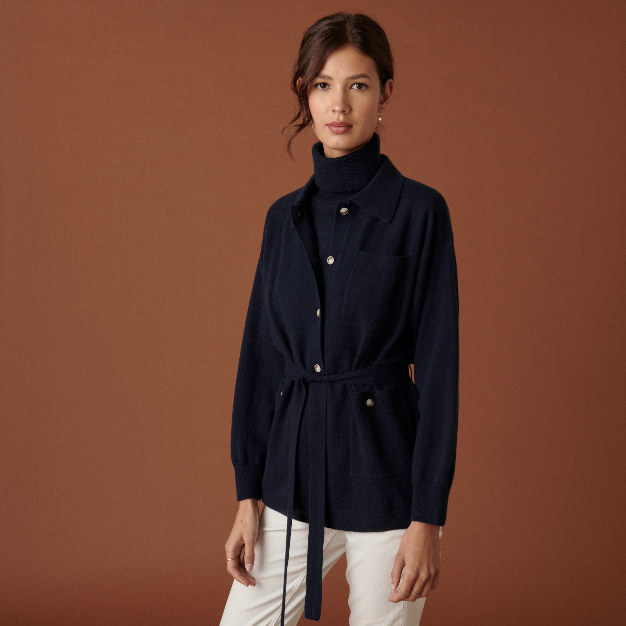 Buttoned cashmere jacket with polo collar - Clemence