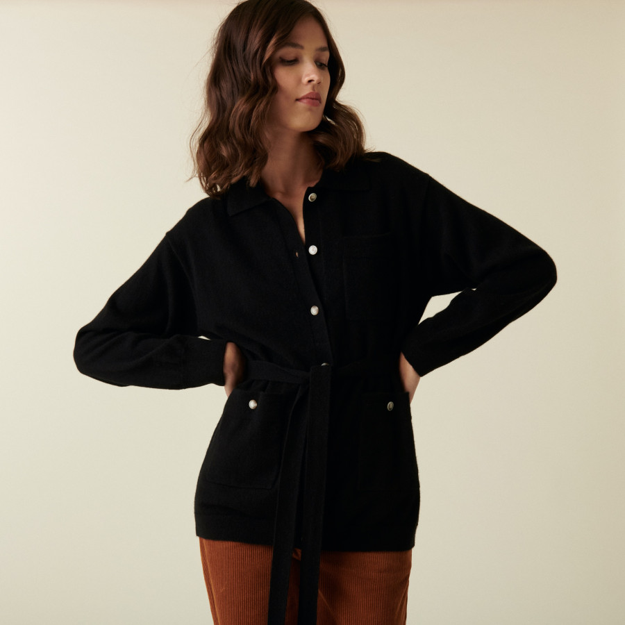 Buttoned cashmere jacket with polo collar - Clemence