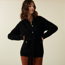 Buttoned cashmere jacket with polo collar - Clemence