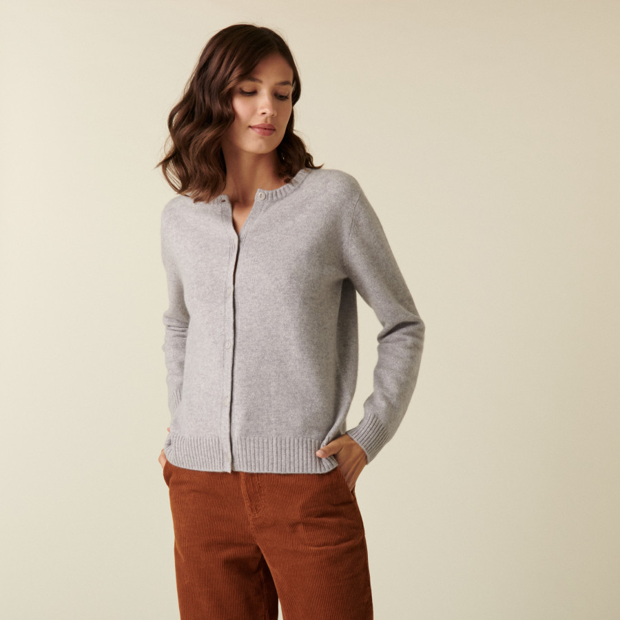 Cardigan de cashmere com gola redonda e botões - Adelys