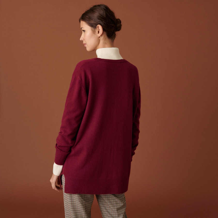 Cardigan longo de cashmere com decote em V, fendas e bolsos - Aden