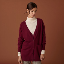 Long cardigan col V en cachemire à fentes et poches - Aden 7482 griotte - 51 Bordeaux