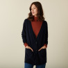 Long cardigan col V en cachemire à fentes et poches - Aden 7440 marine - 05 Bleu marine